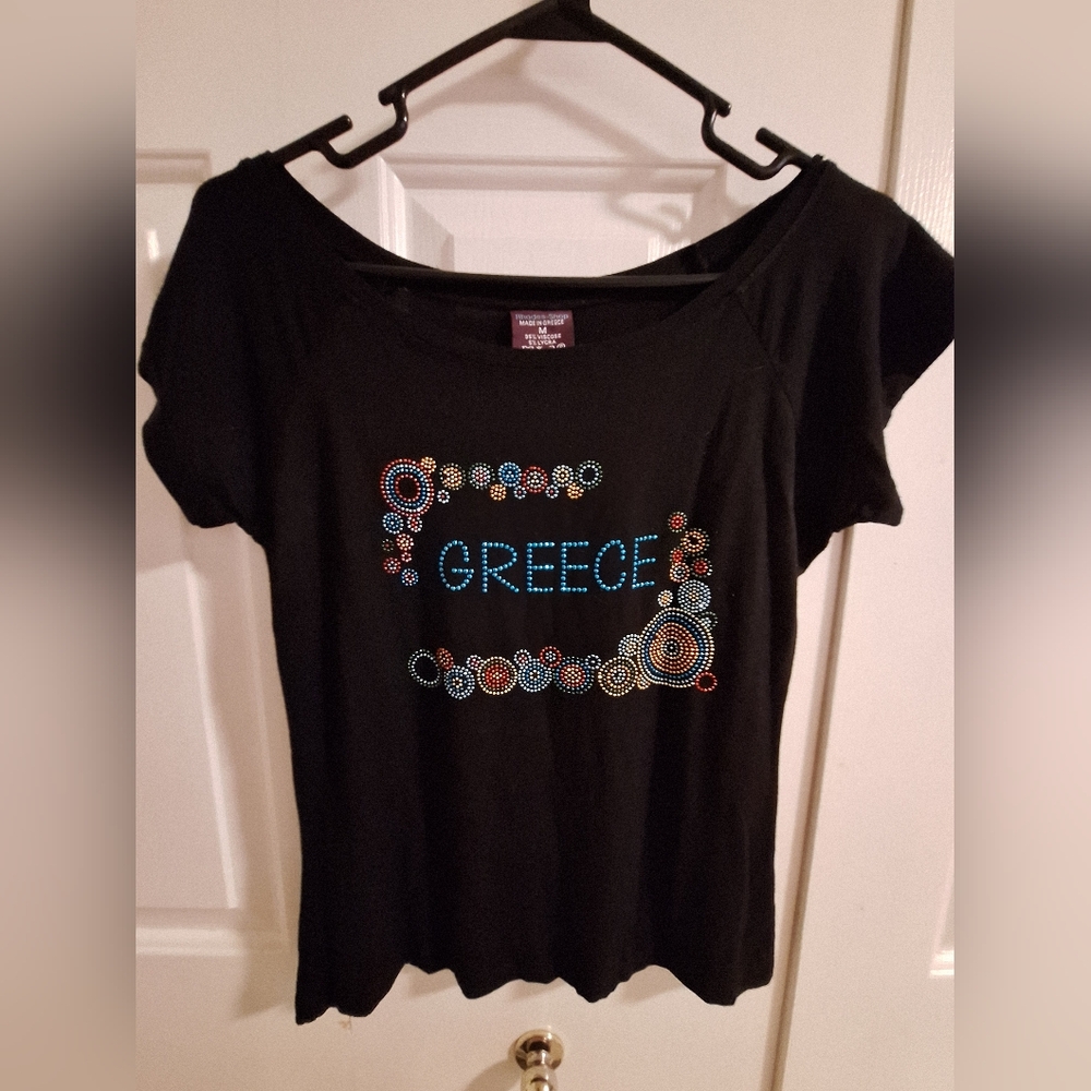 GREECE Bling Tee Shirt Top Medium